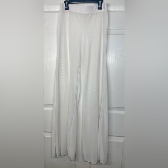 White Wide Leg Sheer Mesh Cover Up Flared Pants - Picture 1 of 2